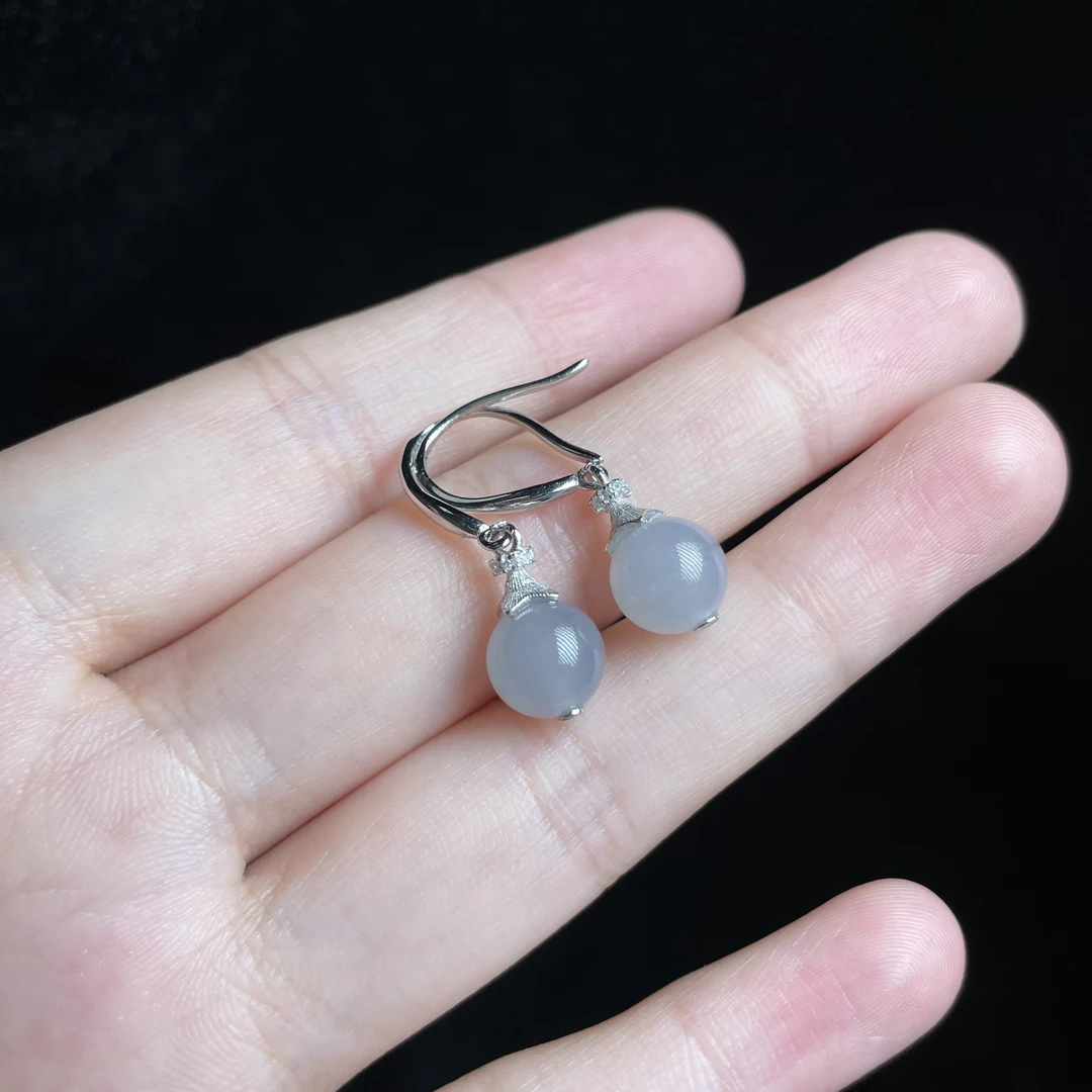 L【玉氏珠宝】925银和田玉烟紫耳钩-约8mm多样性发一CAN2310150