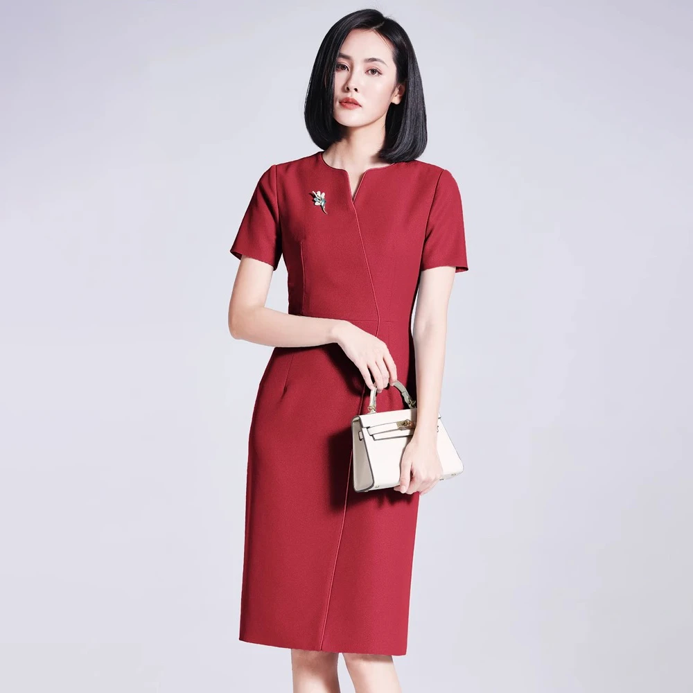 璐丝百丽 220356 红色短袖七分袖连衣裙