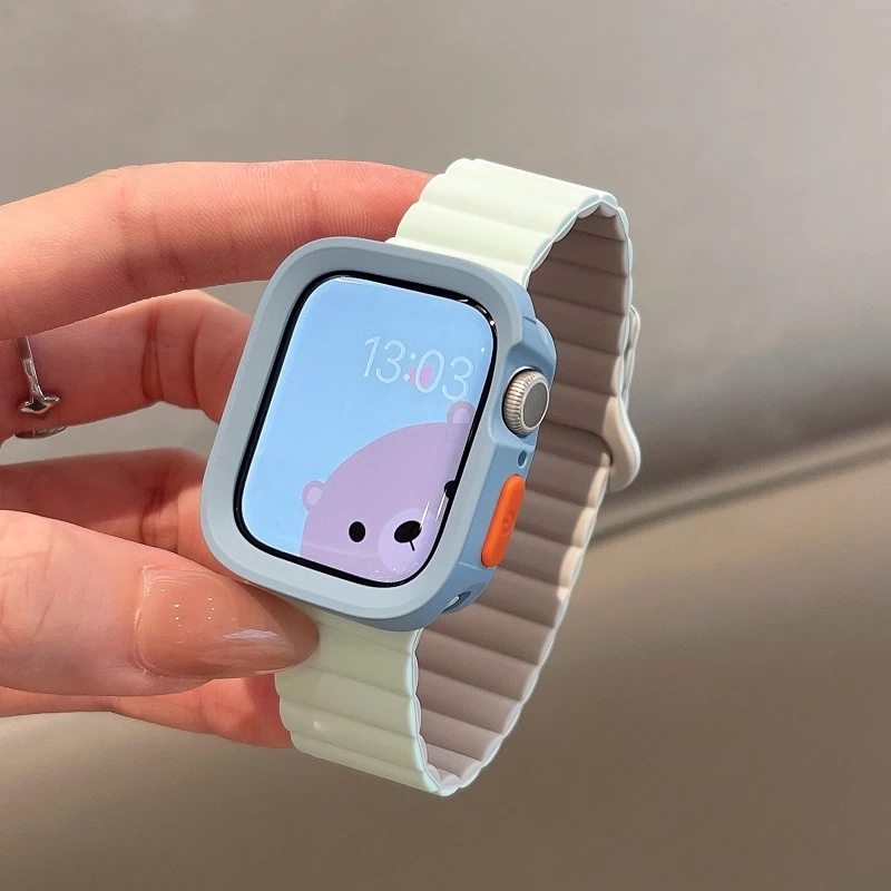 适用苹果iwatchS10手表新款保护壳S9表带磁吸硅胶SE夏7高级S8女款