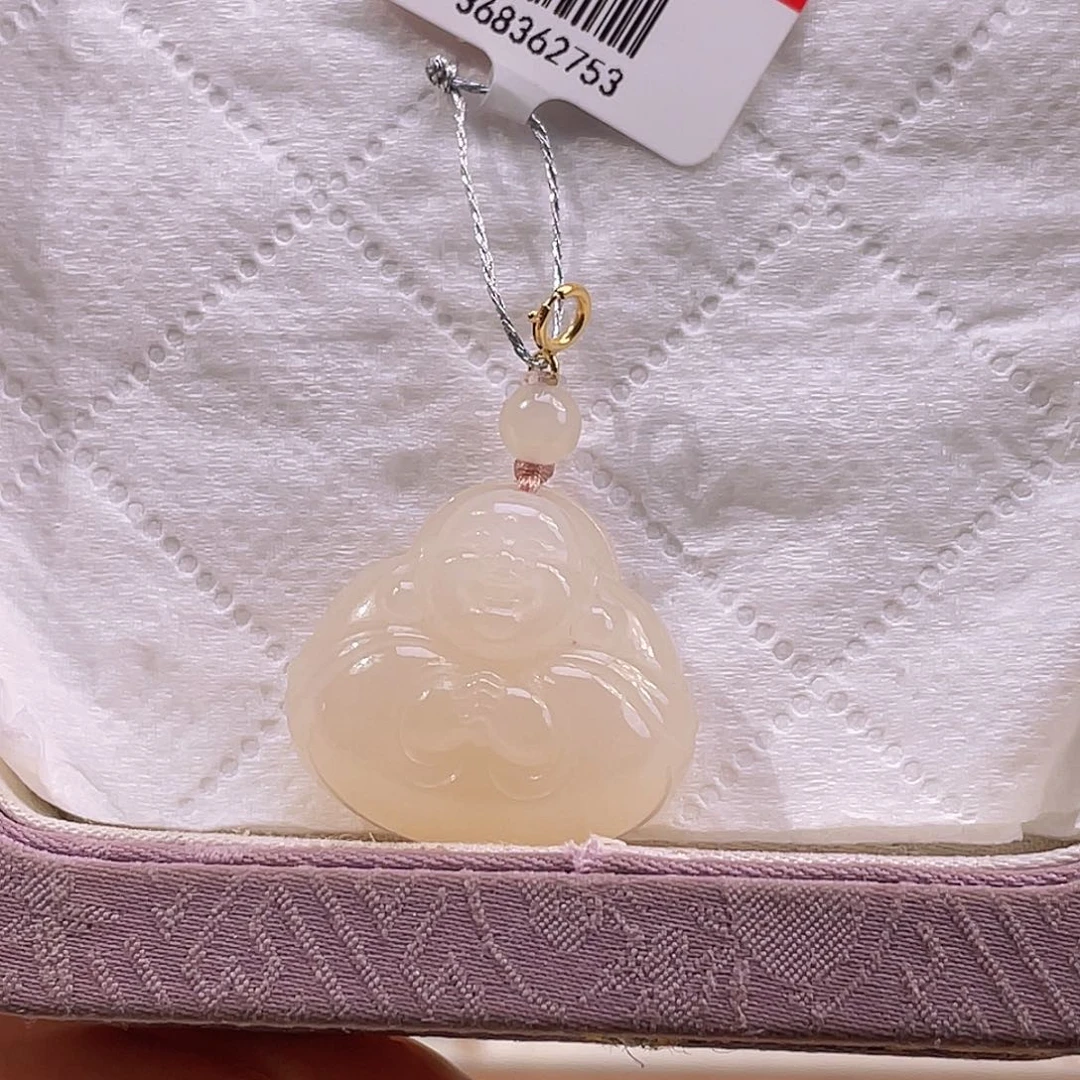 和田玉18K金镶嵌吊坠(不含链)大版大肚佛抱抱佛