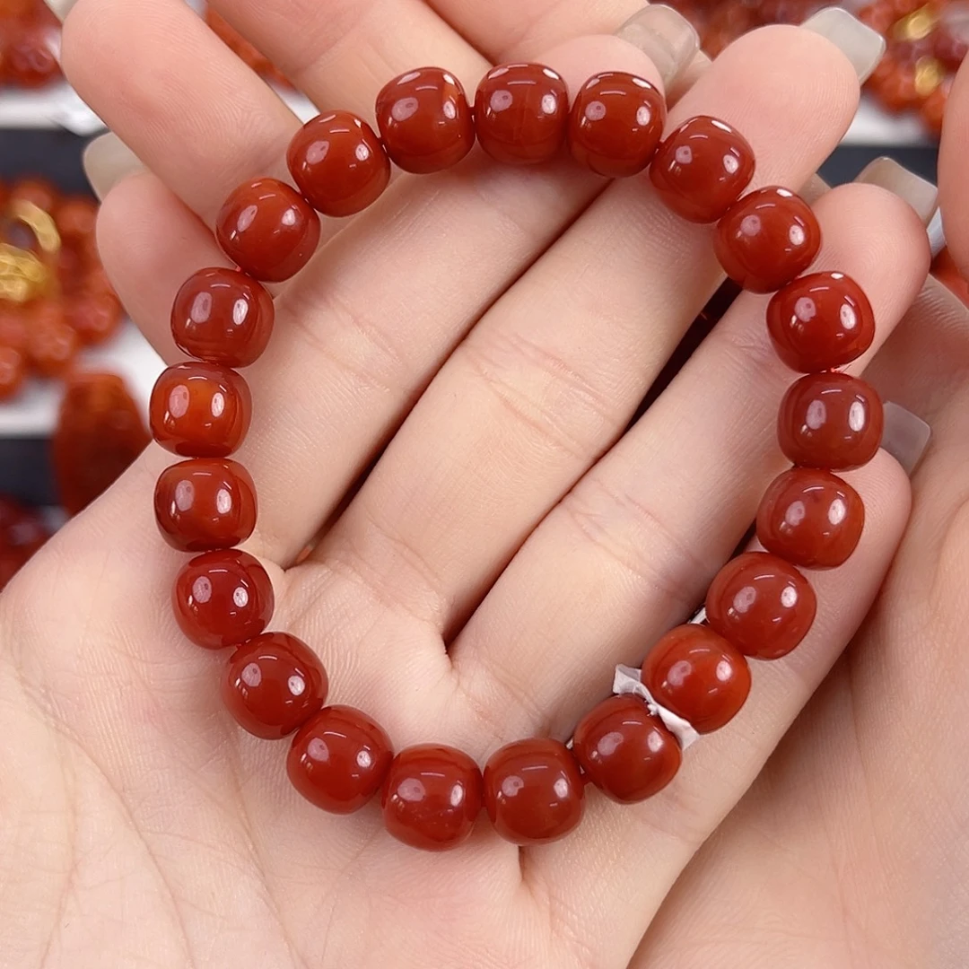 南红玛瑙未镶嵌瓦西牛血锦红9mm老型手串