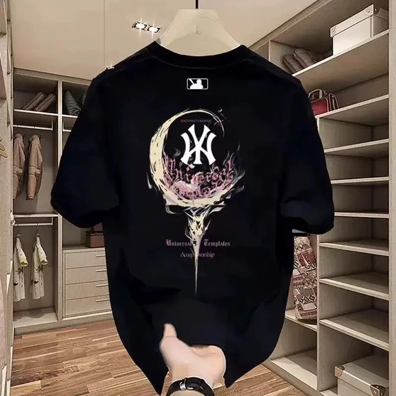 中国风印花纯棉短袖t恤男夏季轻奢时尚宽松大码体恤ins情侣装t恤