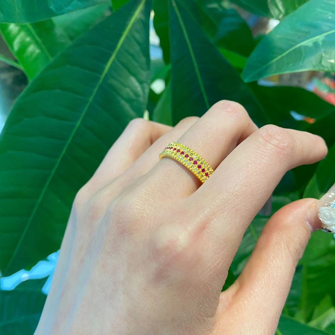 足银戒指 镶钻三排戒指