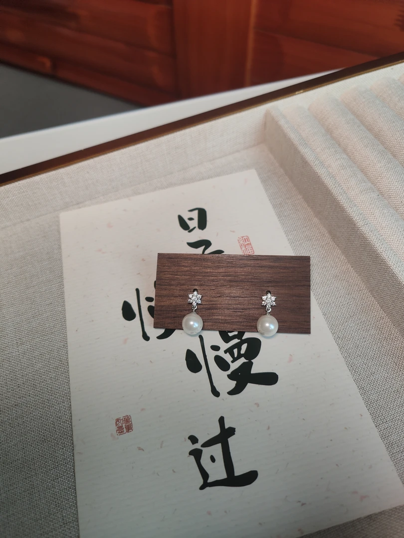 合金仿珍珠耳饰 施家珍珠雪花闪钻耳钉气质百搭