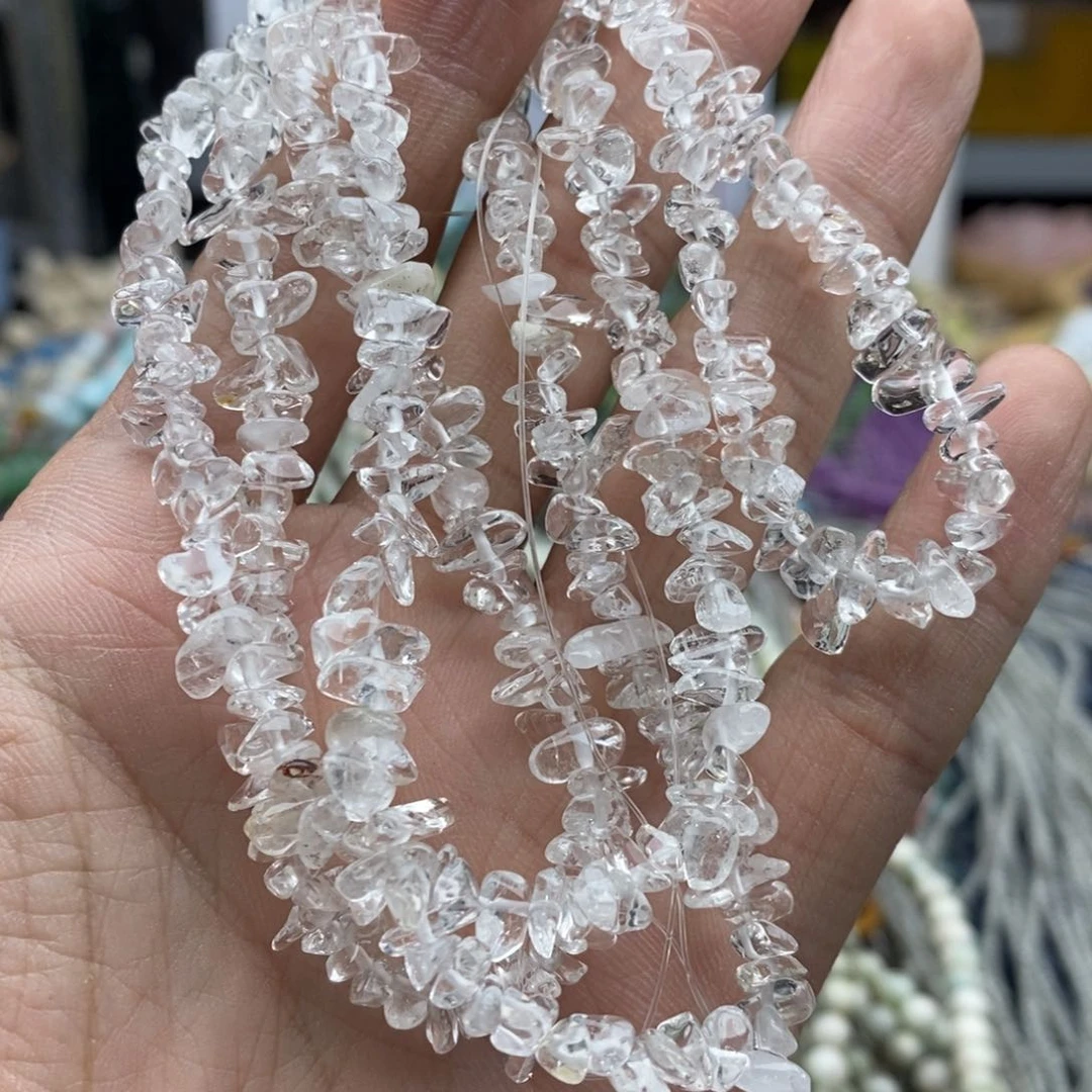 玛瑙/玉髓未镶嵌珠宝半成品一条透体天然白水晶碎石80公分