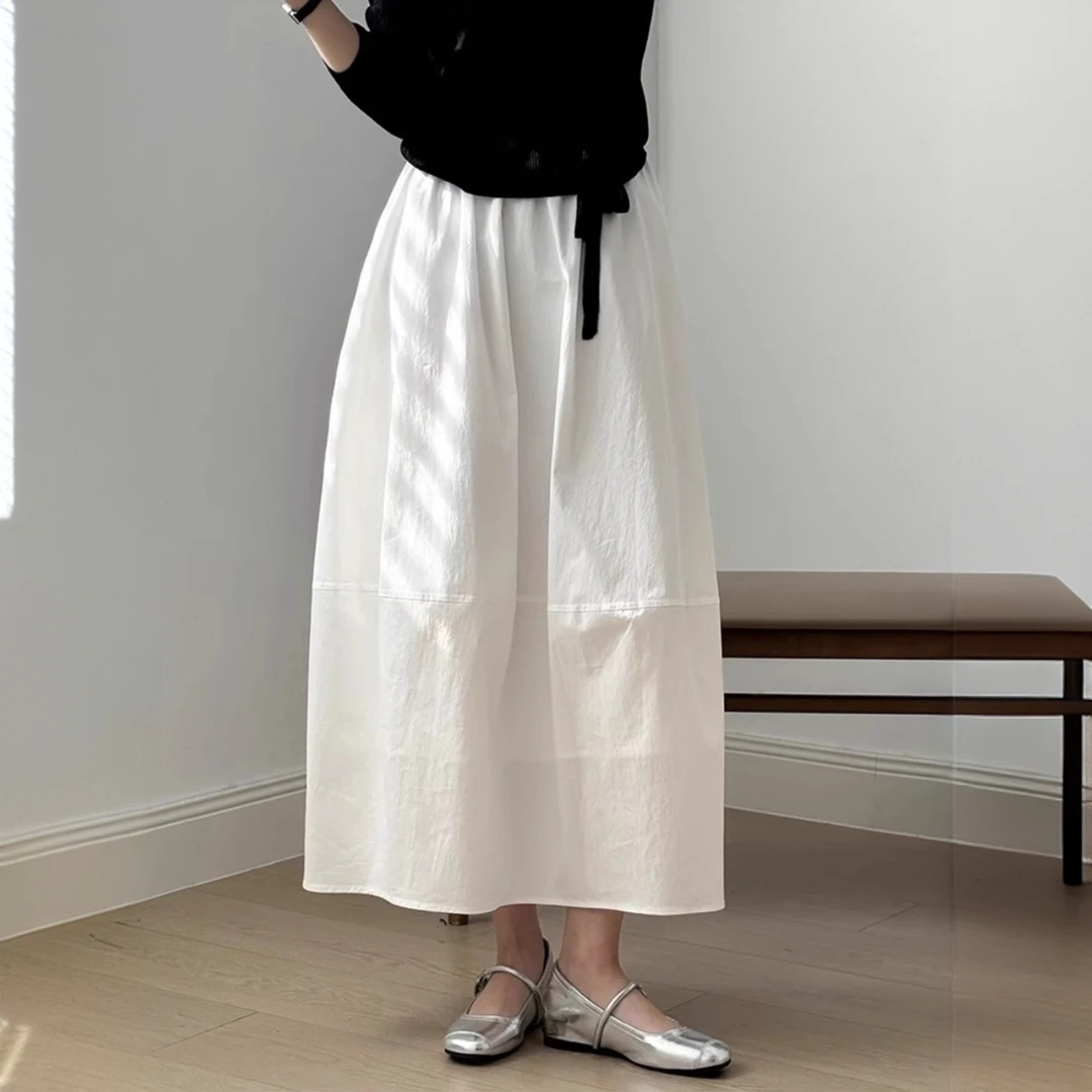 白色月光裙半身裙女夏长款高腰显瘦遮胯裙子a字长裙大摆花苞伞裙