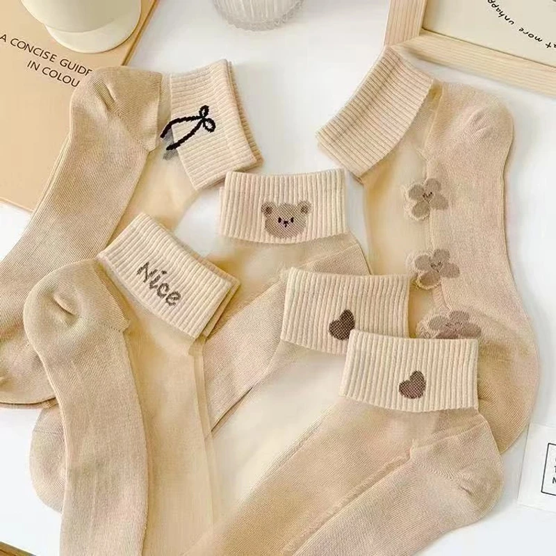 【爆！9·9五双】女士棉袜春夏季薄款百搭夏天吸汗透气玻璃丝袜子短筒