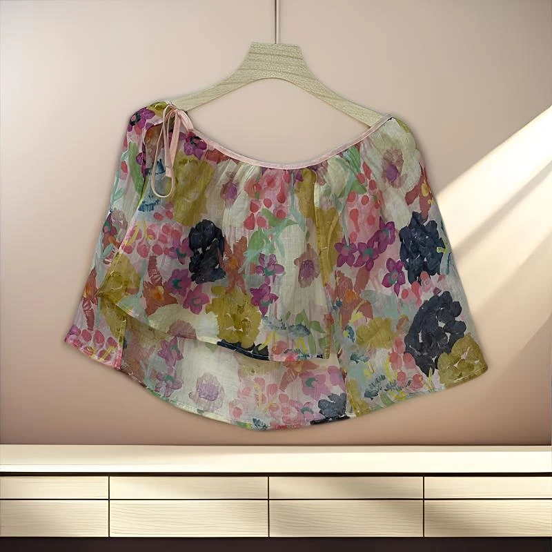 1020披帘印花薄款常规花朵吸汗衬衫上衣抹胸时尚女士小碎花半身裙