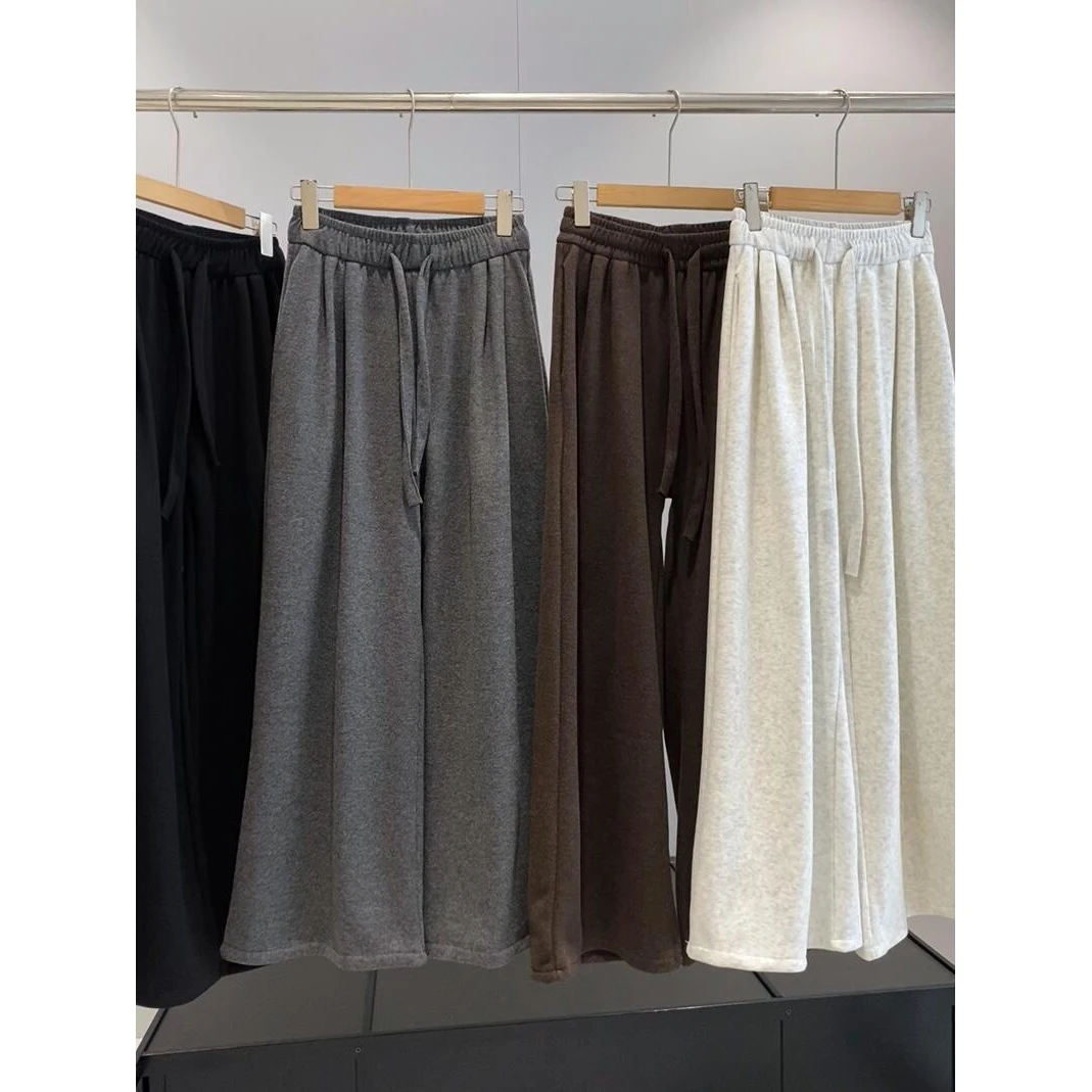 加绒松紧腰高级感巨好看抽绳宽松直筒裤腿休闲裤女太百搭了