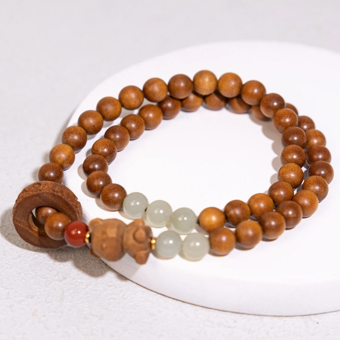 非金属木质手链 老山檀 双圈无面熊手串 卡0.6