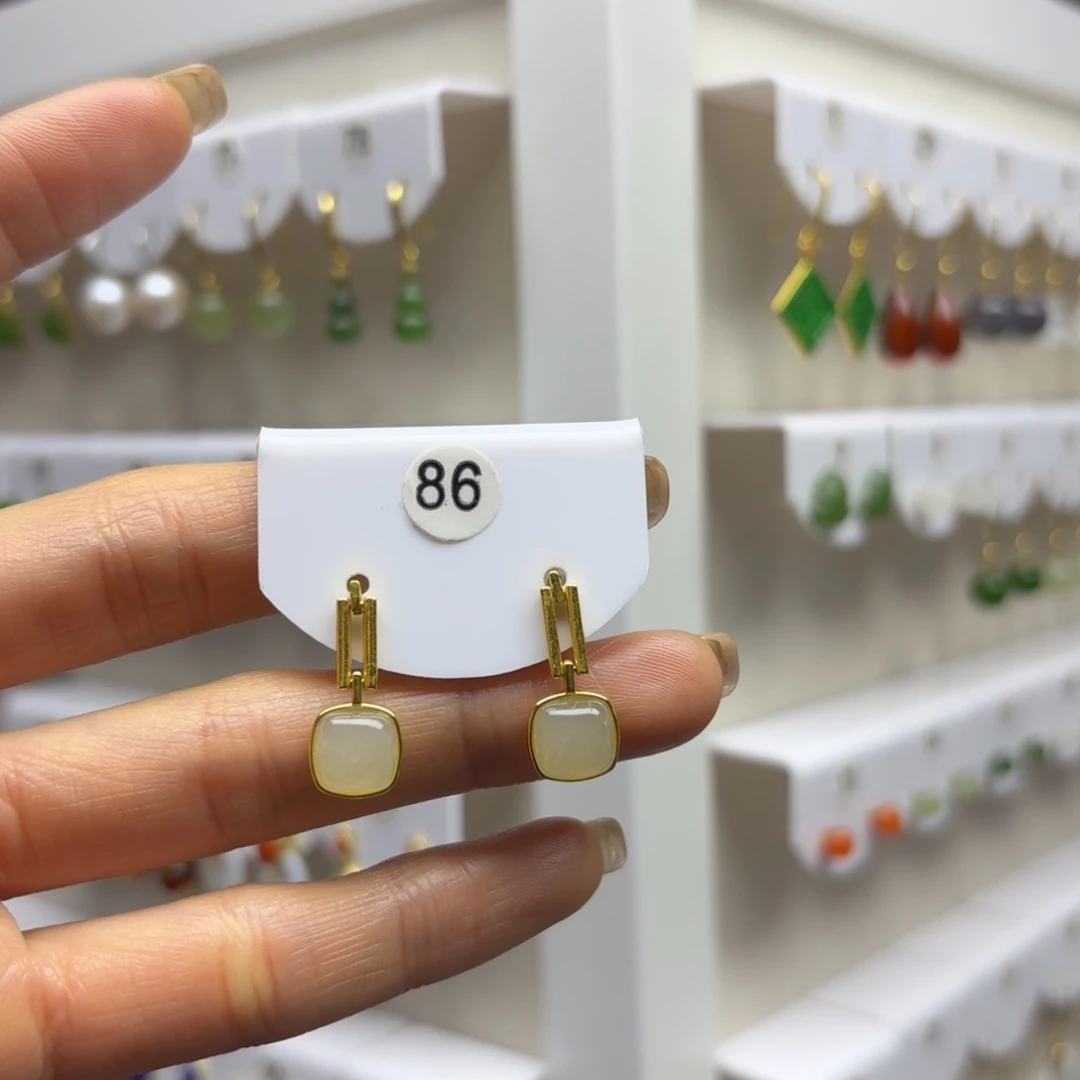 和田玉银S925镶嵌耳饰