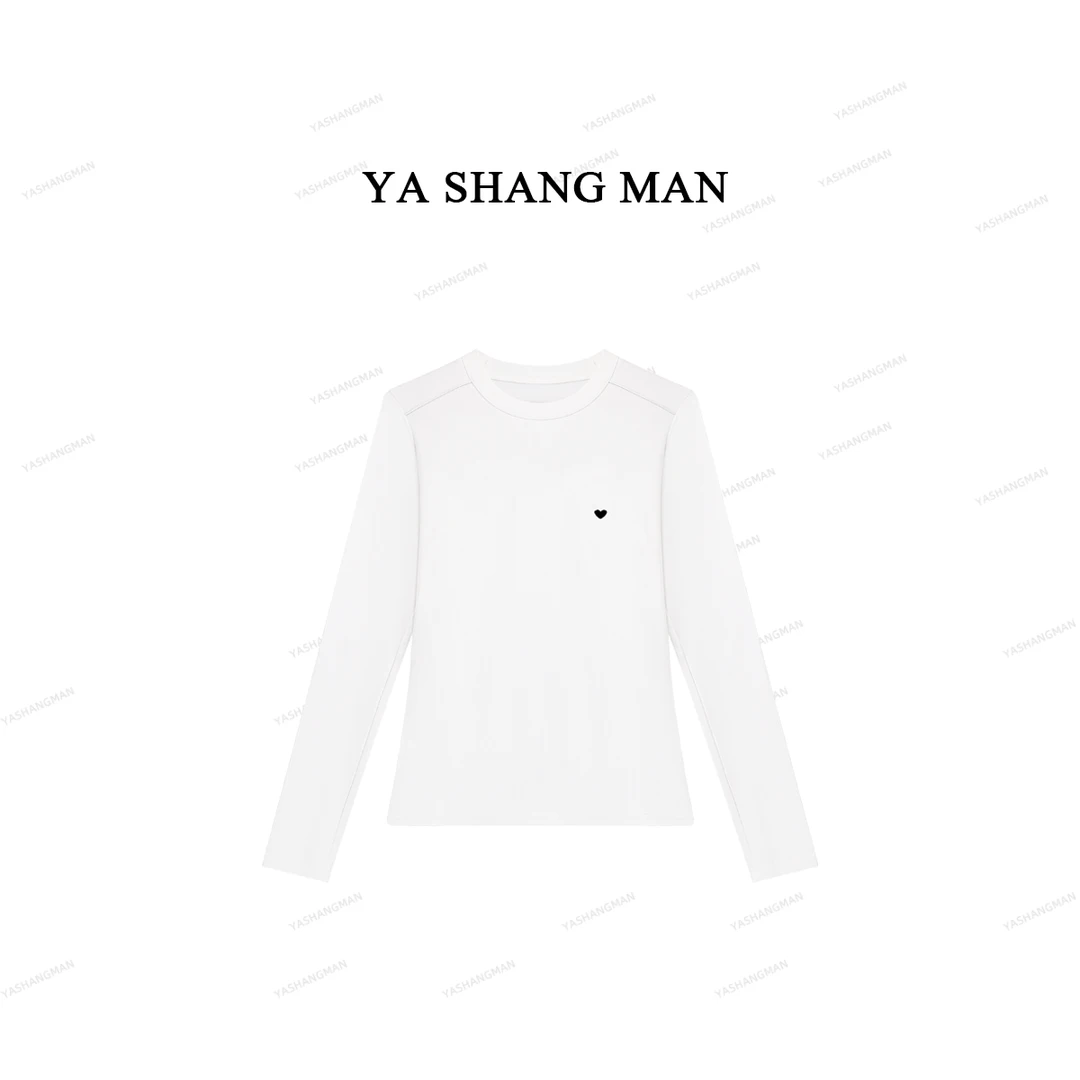 【加绒刺绣T】秋冬加绒加厚白色刺绣打底T恤纯色百搭长袖 T2598