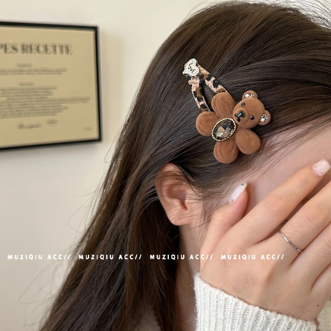 木子秋韩版复古丝绒小熊刘海bb夹高级感气质时尚甜美网红搭碎发夹