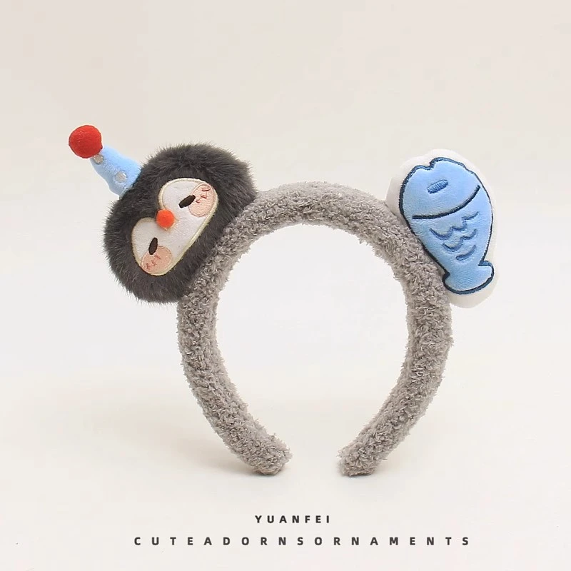 创意企鹅小鱼发箍可爱萌趣毛绒卡通头饰少女拍照洗脸发卡搞怪头箍