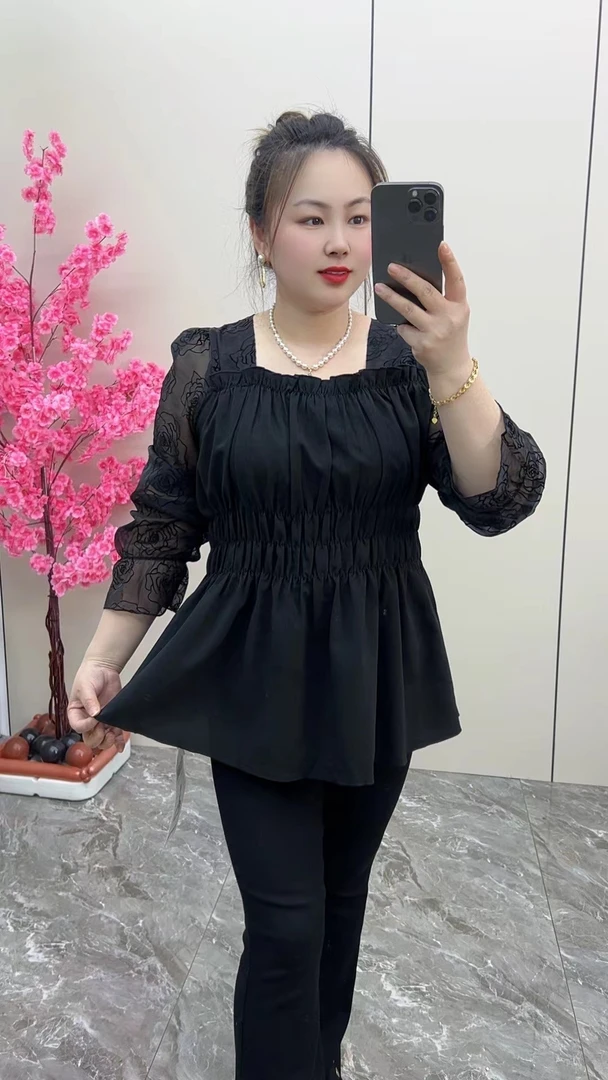 大码女装2025秋季新款胖mm时尚休闲遮肉收腰拼接长袖小衫方领上衣
