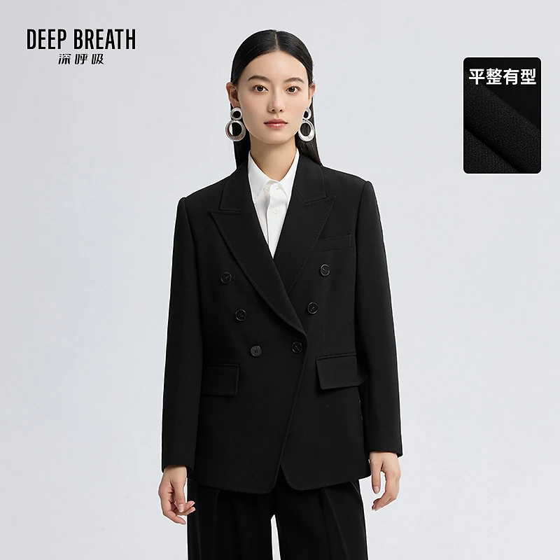 DEEP BREATH深呼吸女装新款双排扣收腰气质通勤西装外套女A401719