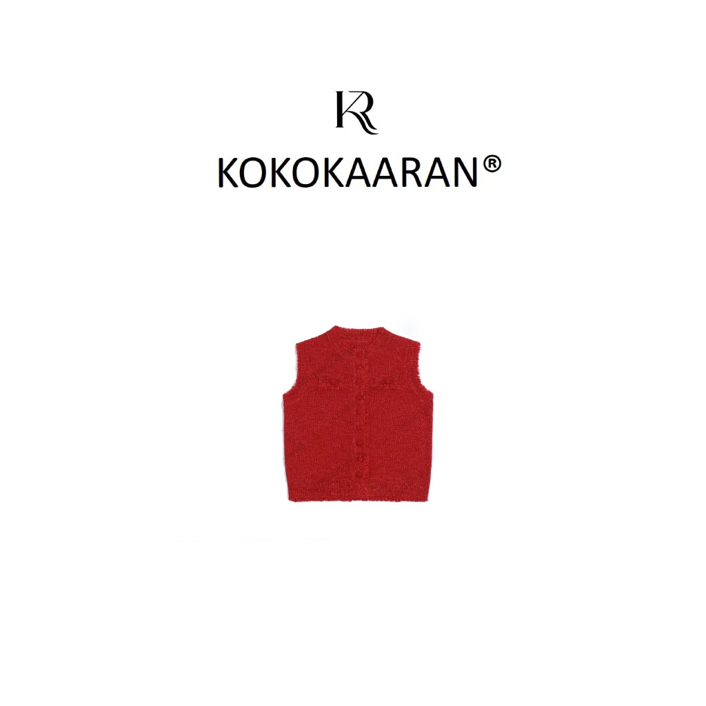 kokokaaran/可可咔伦 100%绵羊毛设计感叠穿编织花纱马甲SH241169