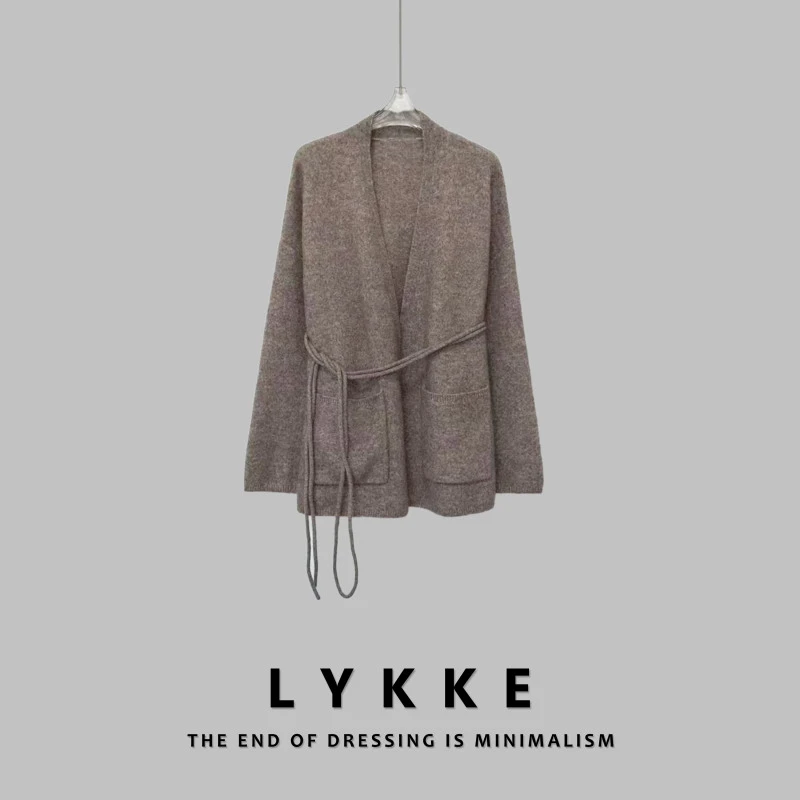 LYKKE 25新款牦牛绒高定松弛感系带大口袋式针织开衫-E397