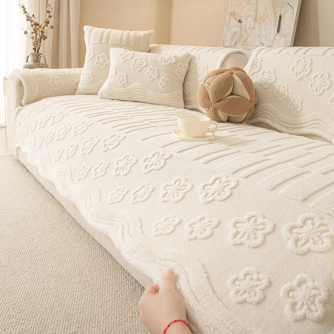 也米奶油风舒棉绒沙发垫新款四季通用固定防滑客厅沙发坐垫子冬季