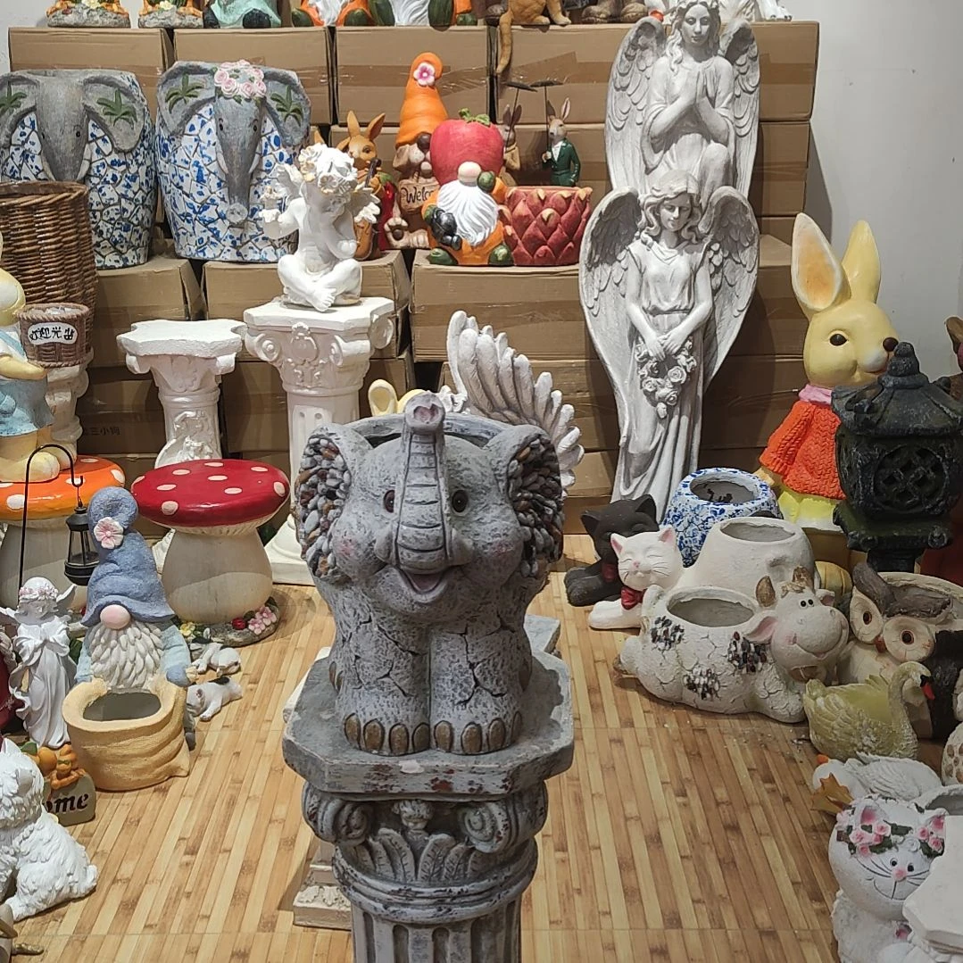 树脂氧化镁灰色大象花盆