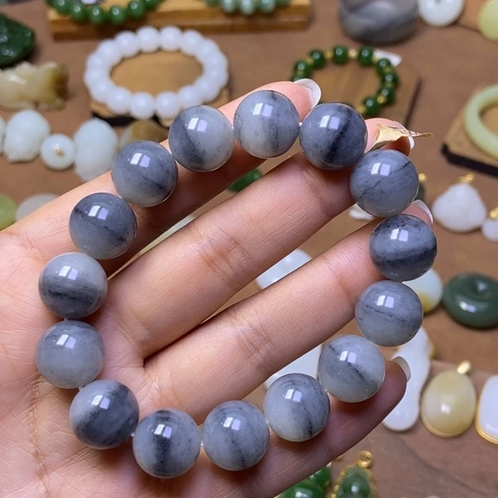 和田玉未镶嵌手链和田玉新疆青花14m