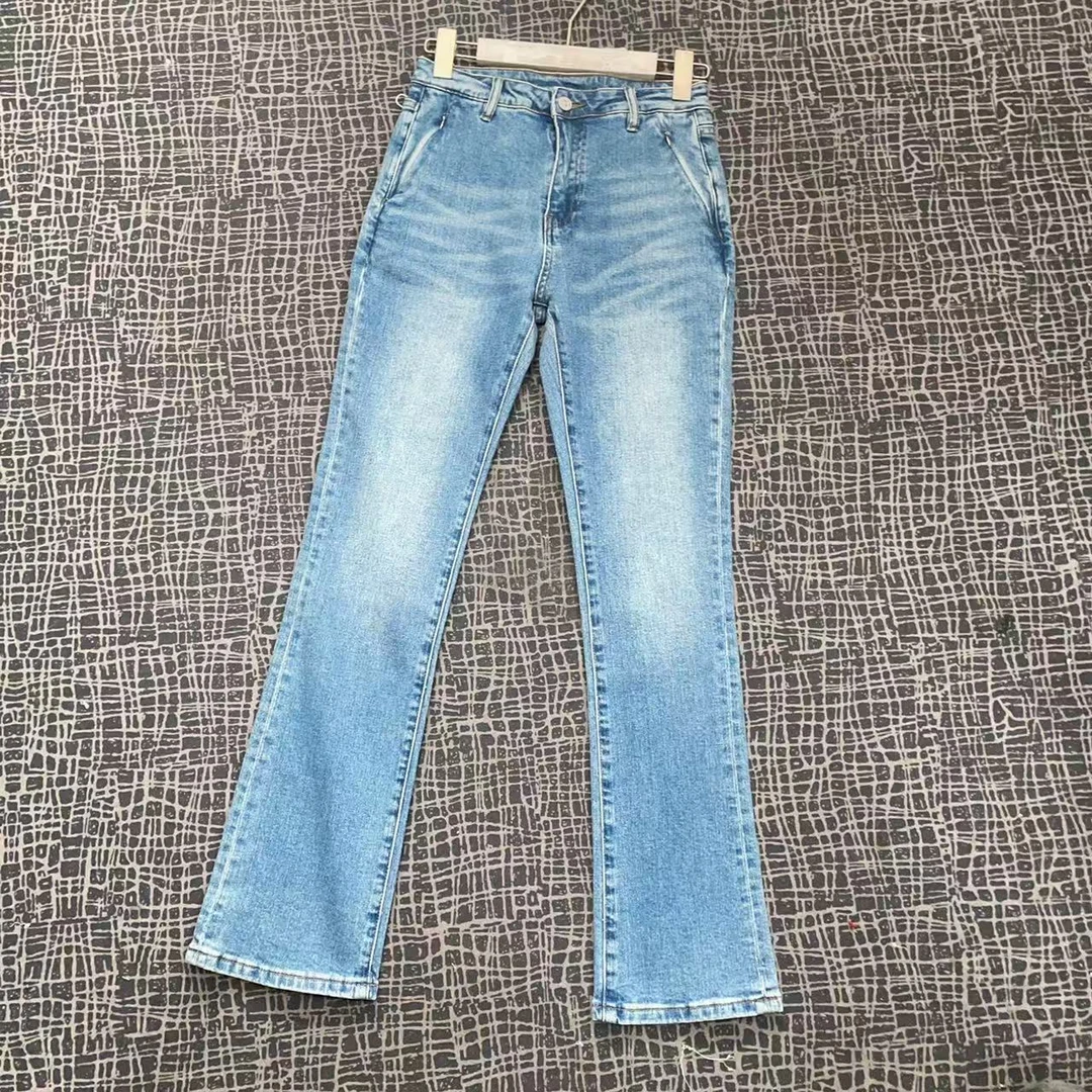 602号 水洗磨白休闲百搭修身直筒烟管牛仔长裤