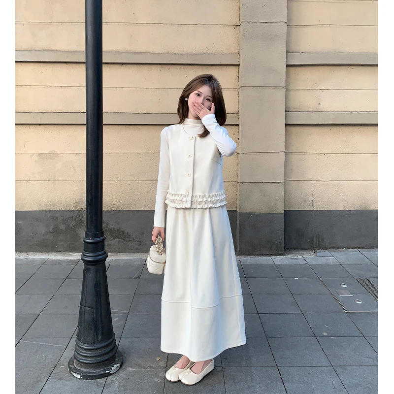 FUGUI RICH【山茶米白】小个子冬季新款时尚洋气百搭上衣+半裙套装