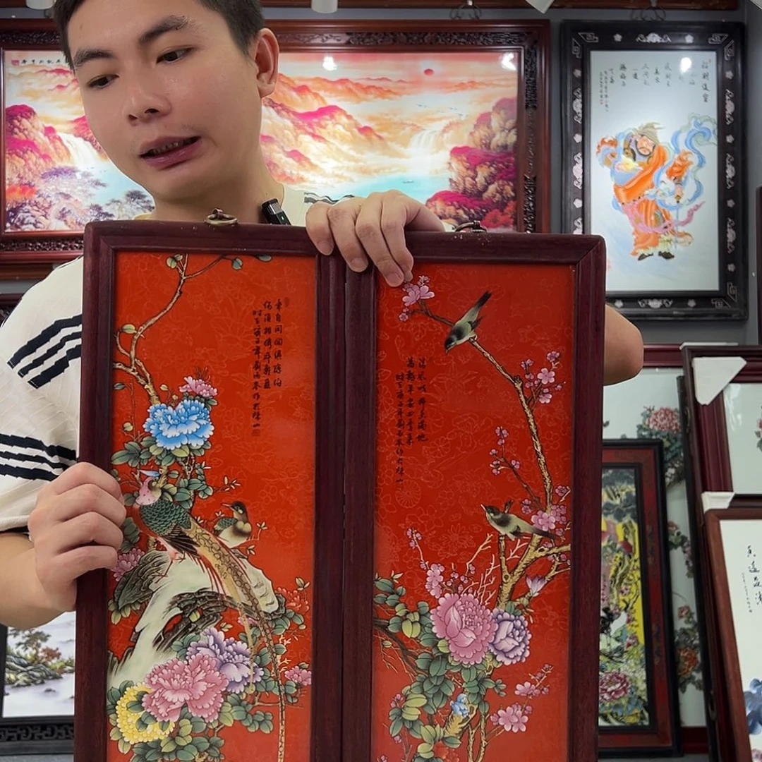 瓷片景德镇瓷板画花鸟一对