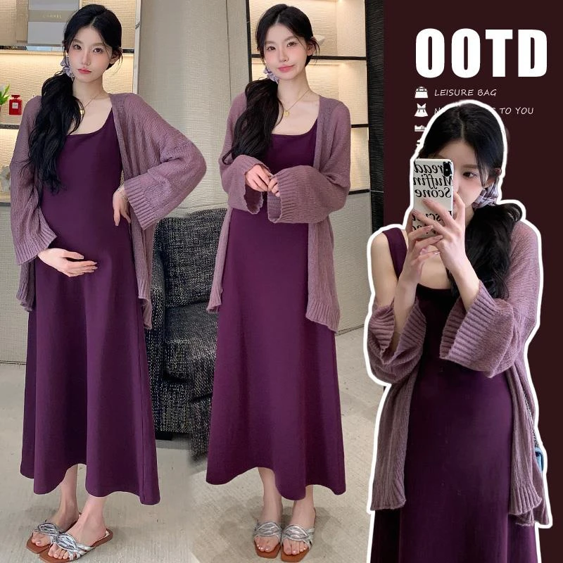 韩版显瘦孕妇装2025春新款早春季连衣裙高级感穿搭背心裙两件套潮