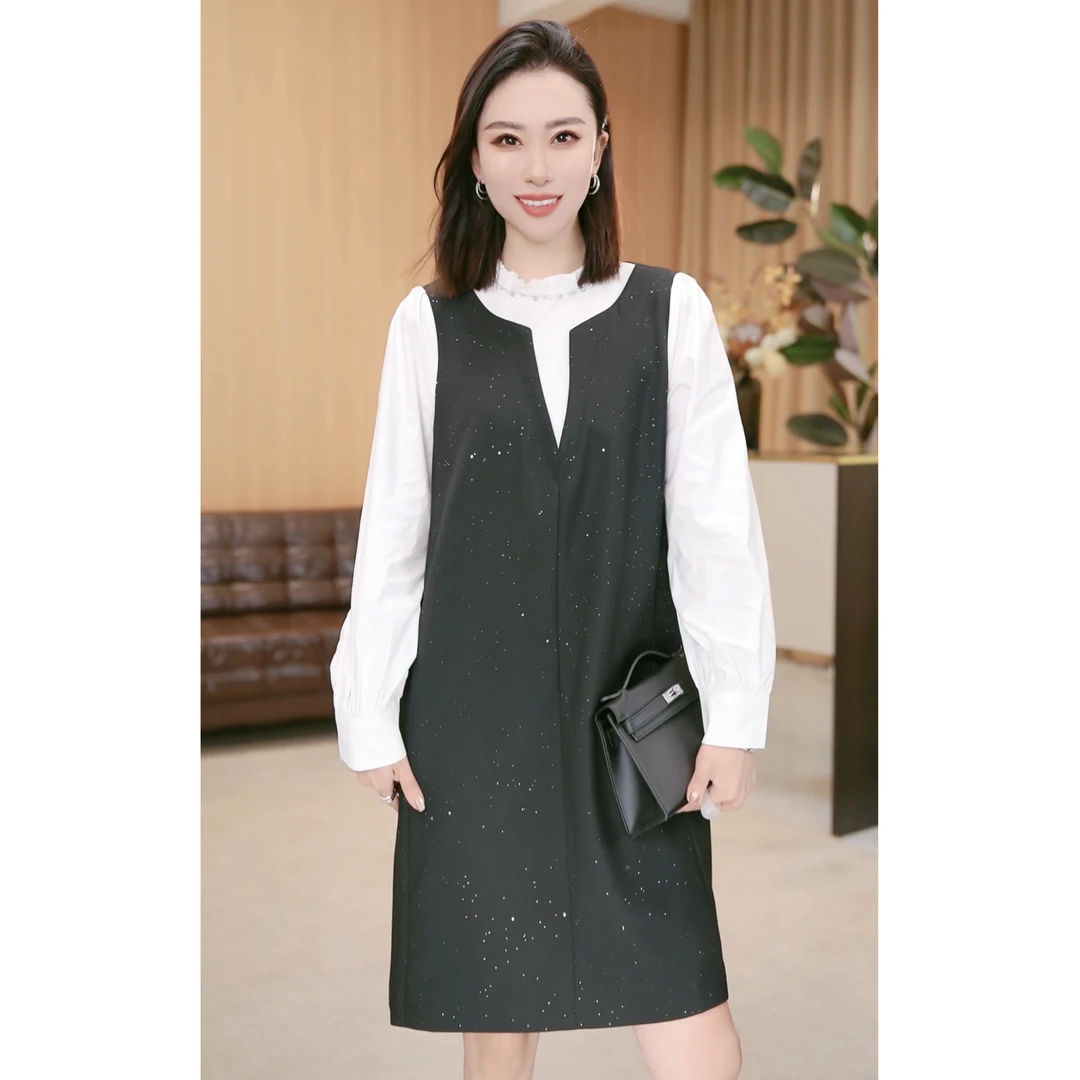 林果&季得 【松露】时尚减龄气质百搭假两件中长款连衣裙