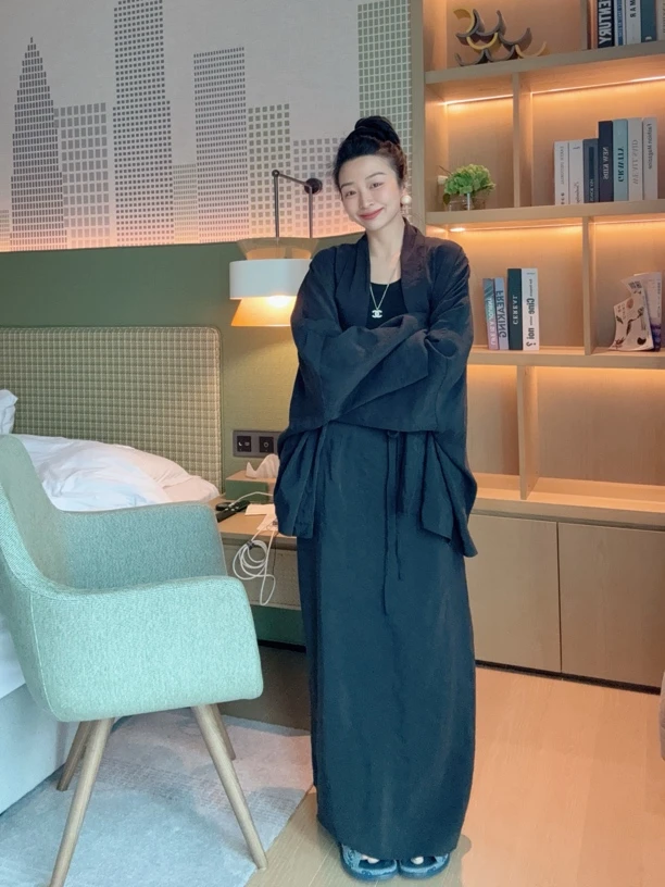 (纽约)宽松休闲大版外套加松紧腰百搭裙子