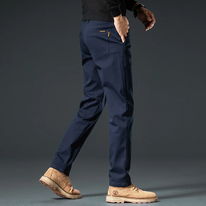 夏季薄款抗皱藏蓝色休闲裤男新款修身直筒商务弹力简约百搭长裤子