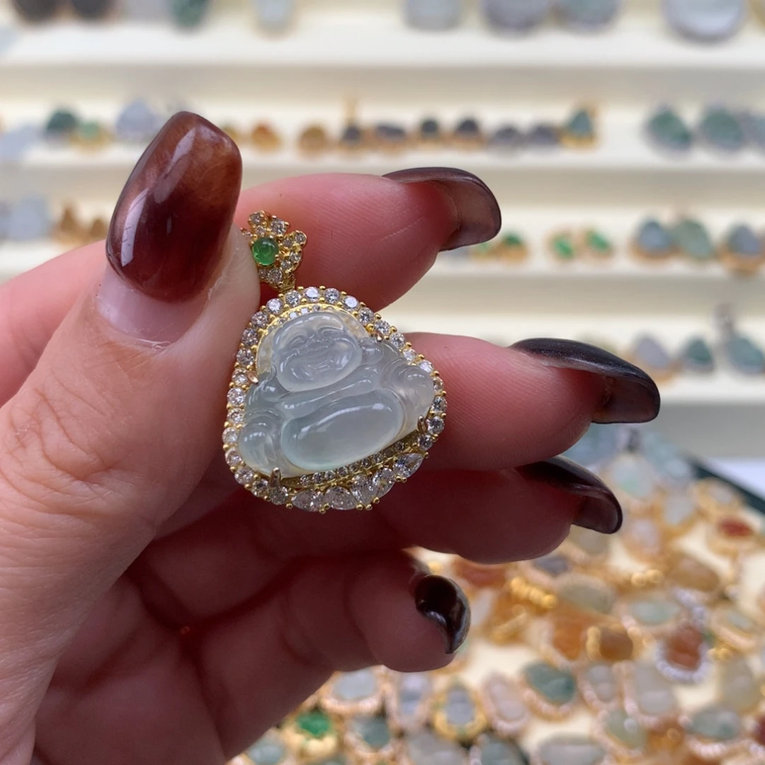 翡翠银S925镶嵌颈饰佛公