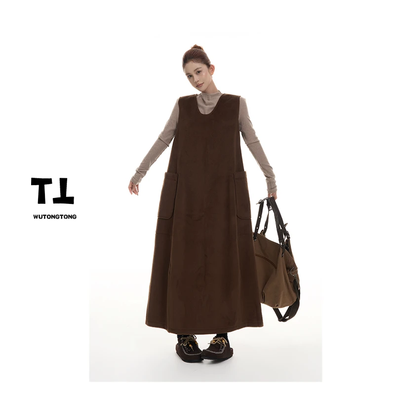 现货【琥珀糖果】秋季背带连衣裙女宽松简约百搭长裙62645