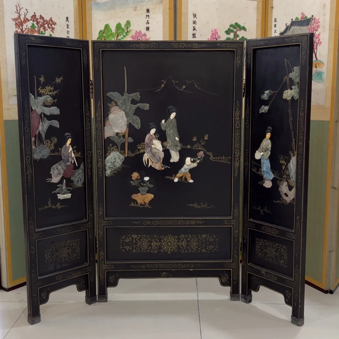 绘画石头屏风框画茶空间设计