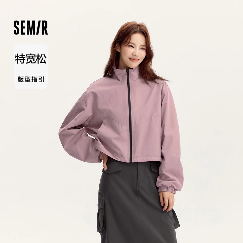 森马外套格纹肌理oversize抽绳撞色夹克109524108011