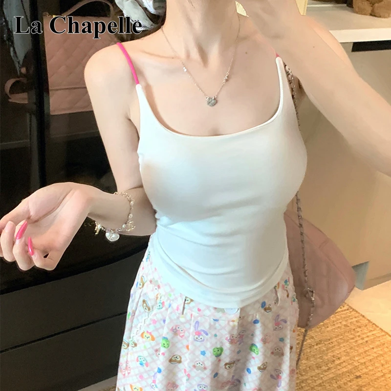 拉夏贝尔无袖吊带背心女2025夏季外穿内搭带胸垫穿搭美背一体上衣