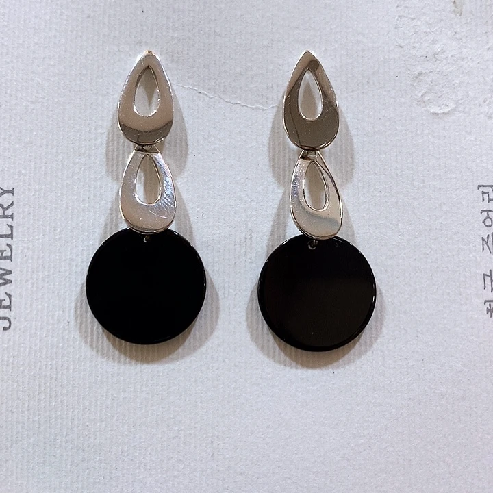 银S925镀金镶嵌耳钉玛瑙/玉髓耳饰