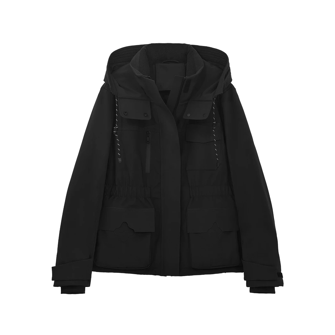 菱形四芒星多口袋连帽收腰设计 防风保暖90鹅绒羽绒服 JYYRJN7755