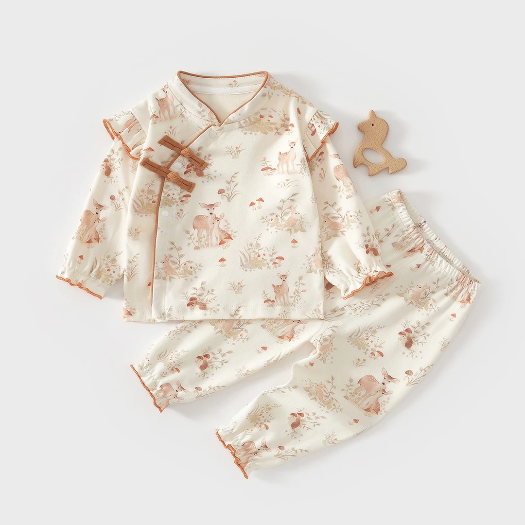 宝宝分体衣服女童春秋常规婴儿套装满月服秋衣秋裤国潮春装新中式