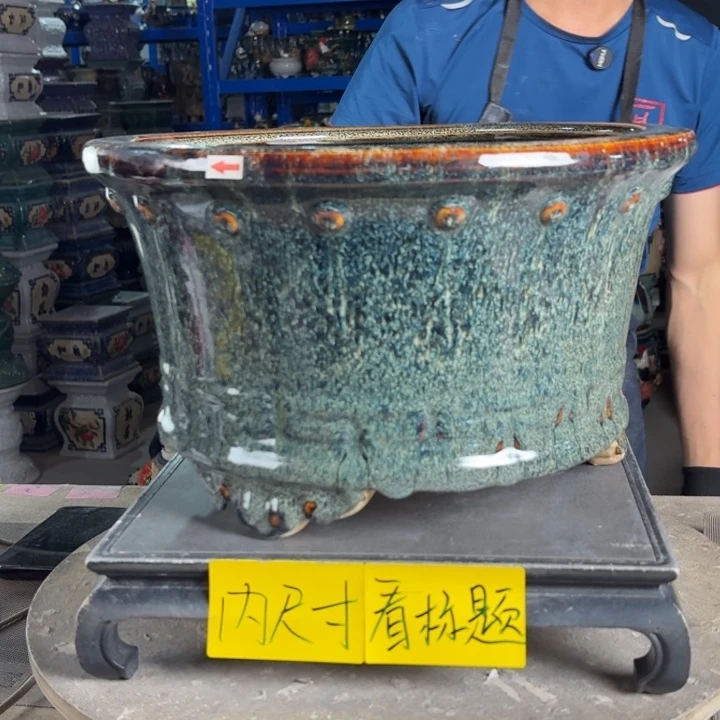 一风堂石湾花盆 内29*17修补痕迹釉裂