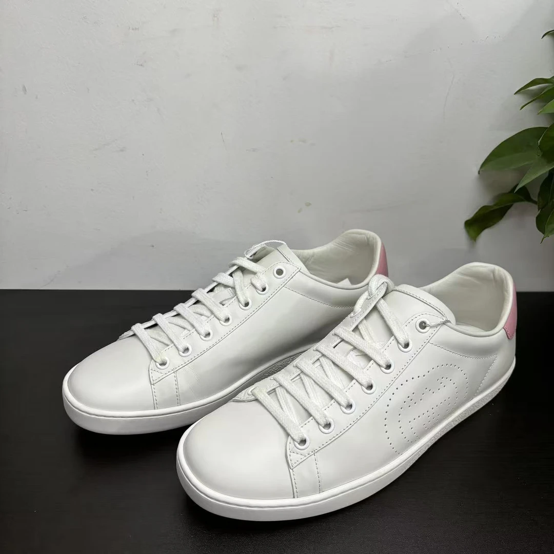 95新 GUCCI/古驰 38.5欧码双G镂空粉尾ace板鞋/时尚/百搭