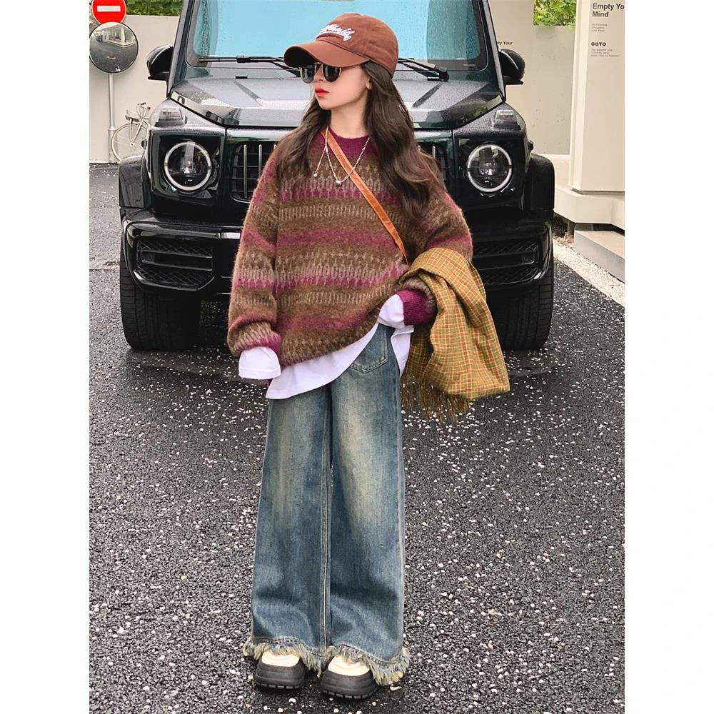 女童毛衣秋季2025新款洋气大童春秋韩系针织上衣儿童女费尔岛套装