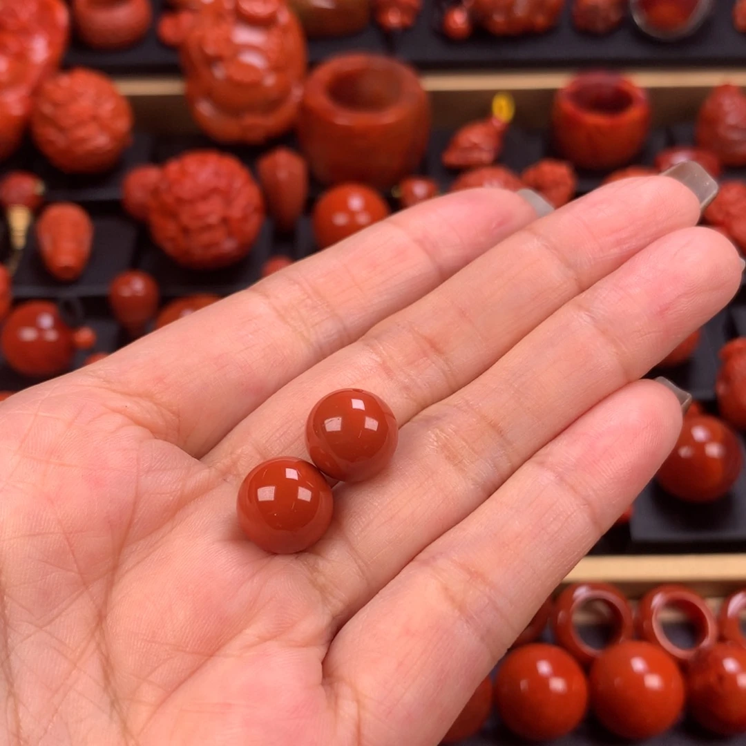 未镶嵌圆珠对珠10mm➕南红玛瑙