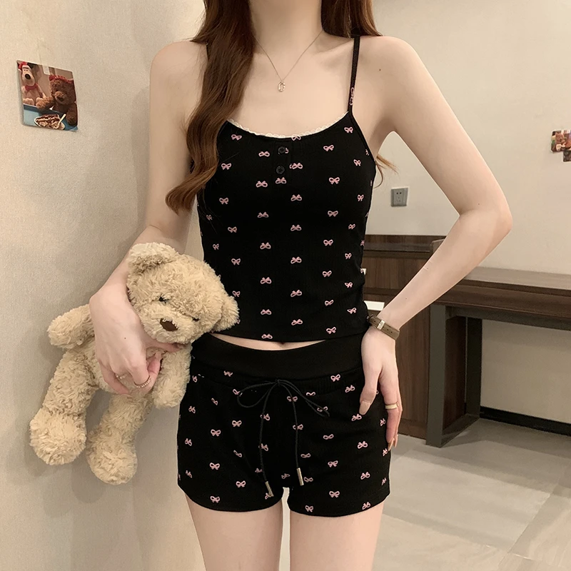 性感纯欲风睡衣女春夏季2025带胸垫吊带短裤家居服可外穿套装