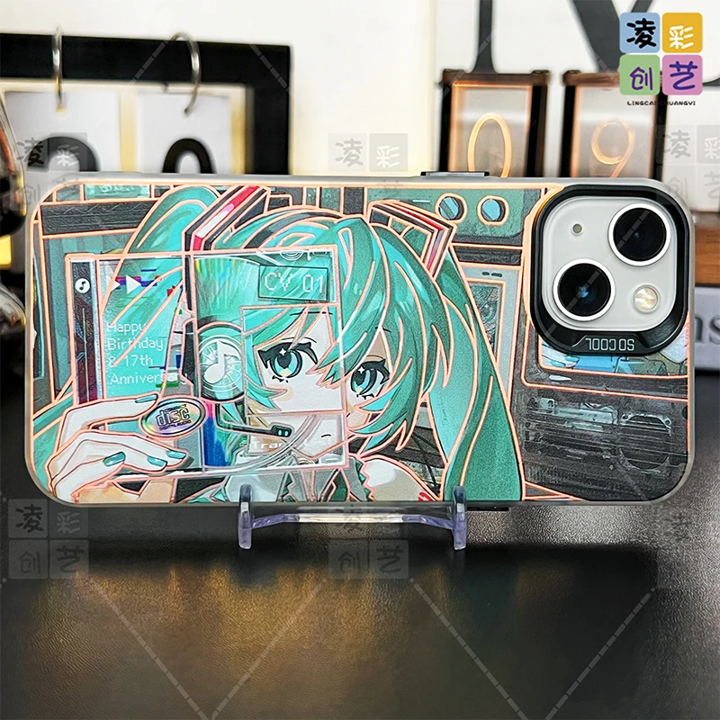 凌彩创艺适用于苹果16华为小米动漫初音未来大孔IMD镭射手机壳