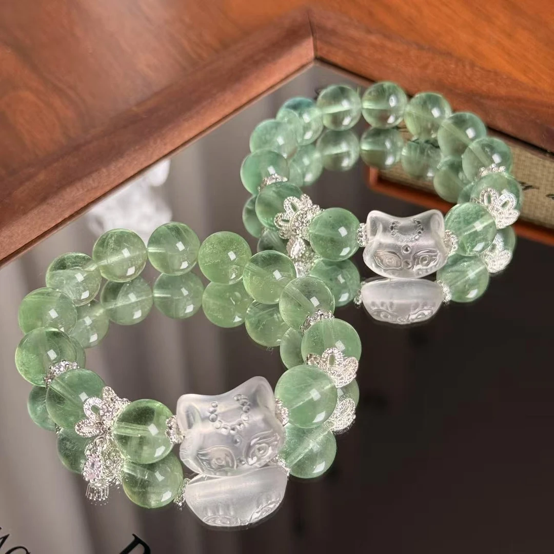 狐面绿萤石水晶手串手链 颜色微差多样性发其一ZL91