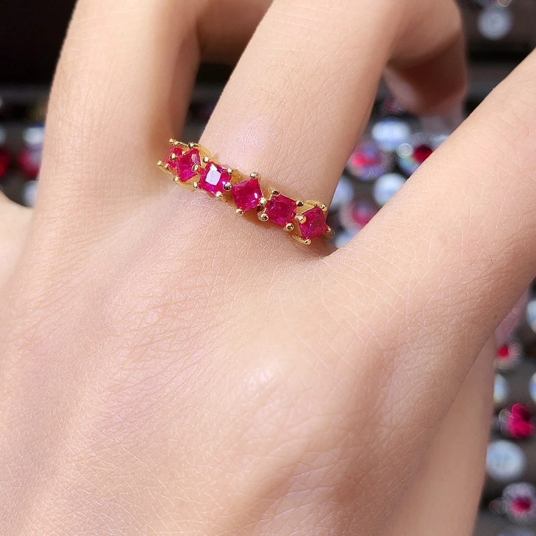 银S925镶嵌戒指红宝石金