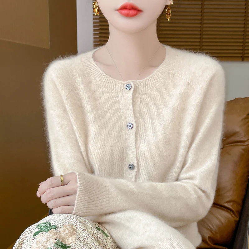 【女神款开衫 100%纯羊毛】圆领开衫女外套上衣毛衣外套毛衣开衫828