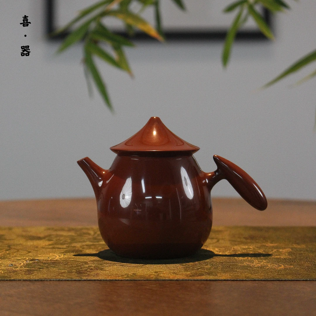 喜器趣皿 章喜宏原创江湖 约140cc潮州手拉壶全手工朱泥壶 跑车壶
